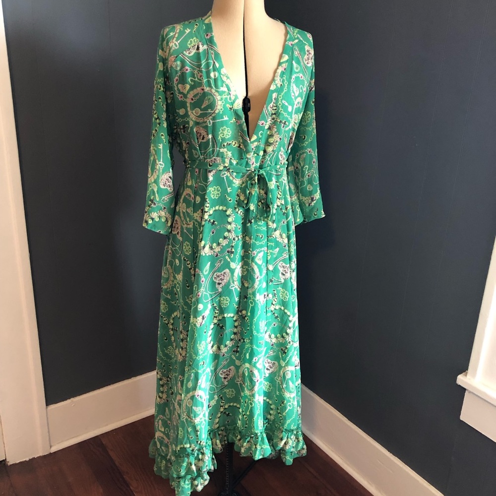 Green Paisley Maxi Dress with Tie Waist
